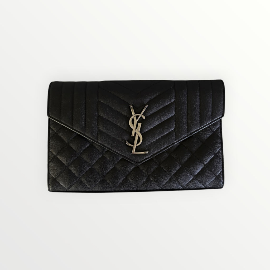 SAINT LAURENT MONOGRAM QUILTED ENVELOPE CHAIN CLUTCH