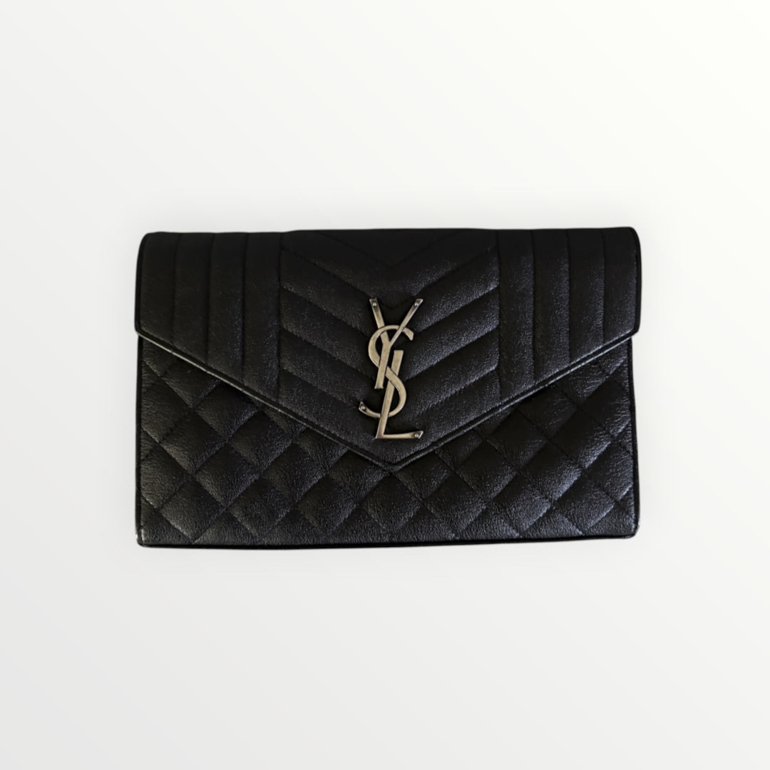 SAINT LAURENT MONOGRAM QUILTED ENVELOPE CHAIN CLUTCH