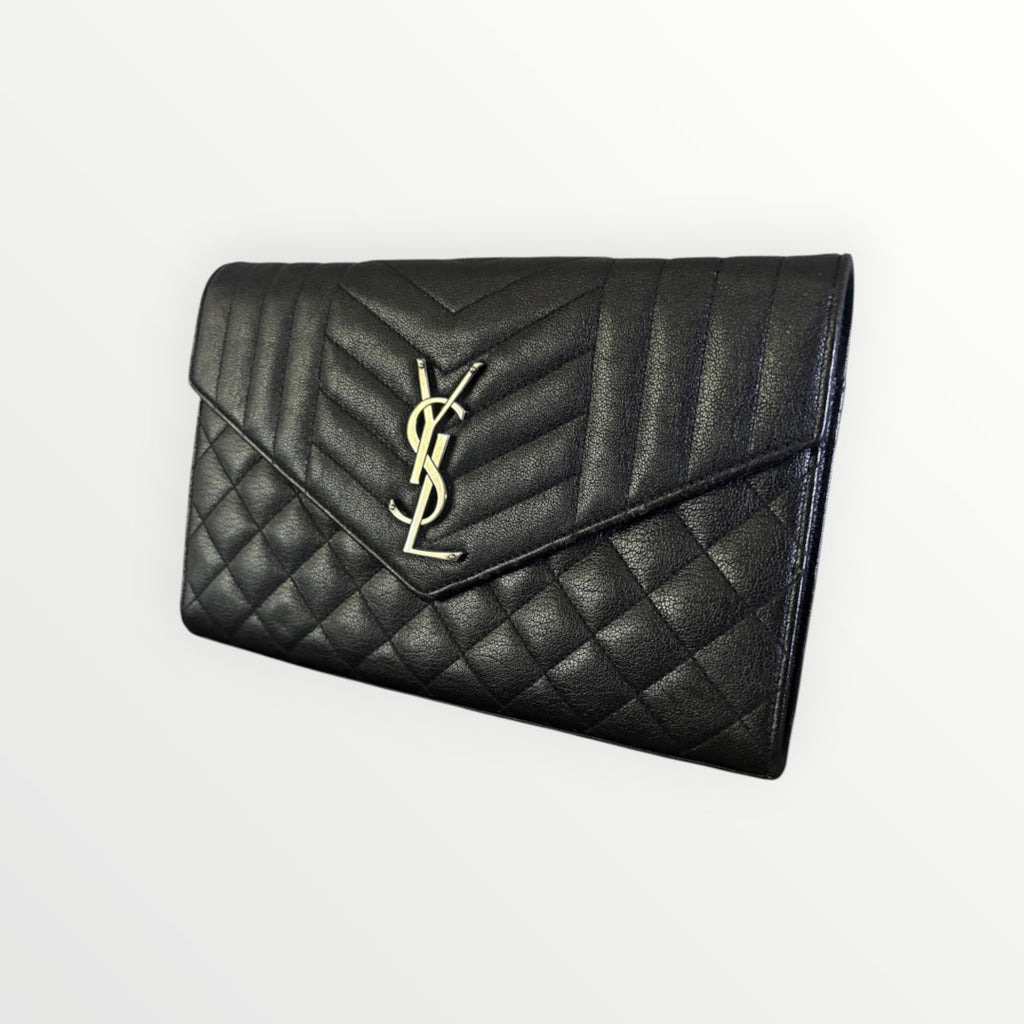 SAINT LAURENT MONOGRAM QUILTED ENVELOPE CHAIN CLUTCH