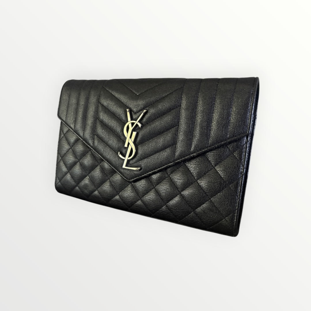 SAINT LAURENT MONOGRAM QUILTED ENVELOPE CHAIN CLUTCH