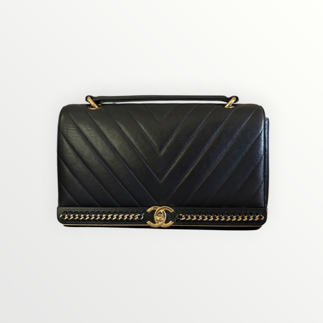 CHANEL CHEVRON QUILTED TOP HANDLE FLAP BAG
