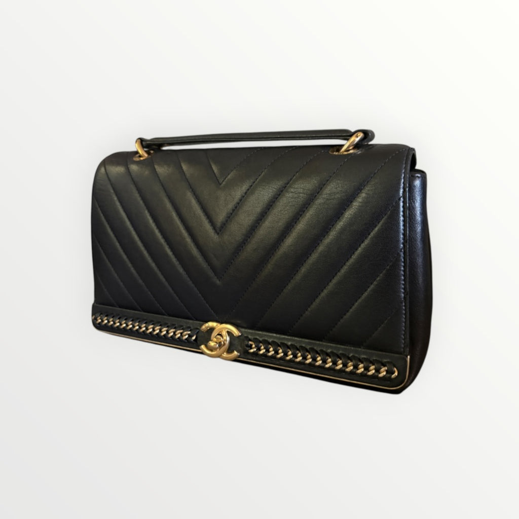 CHANEL CHEVRON QUILTED TOP HANDLE FLAP BAG