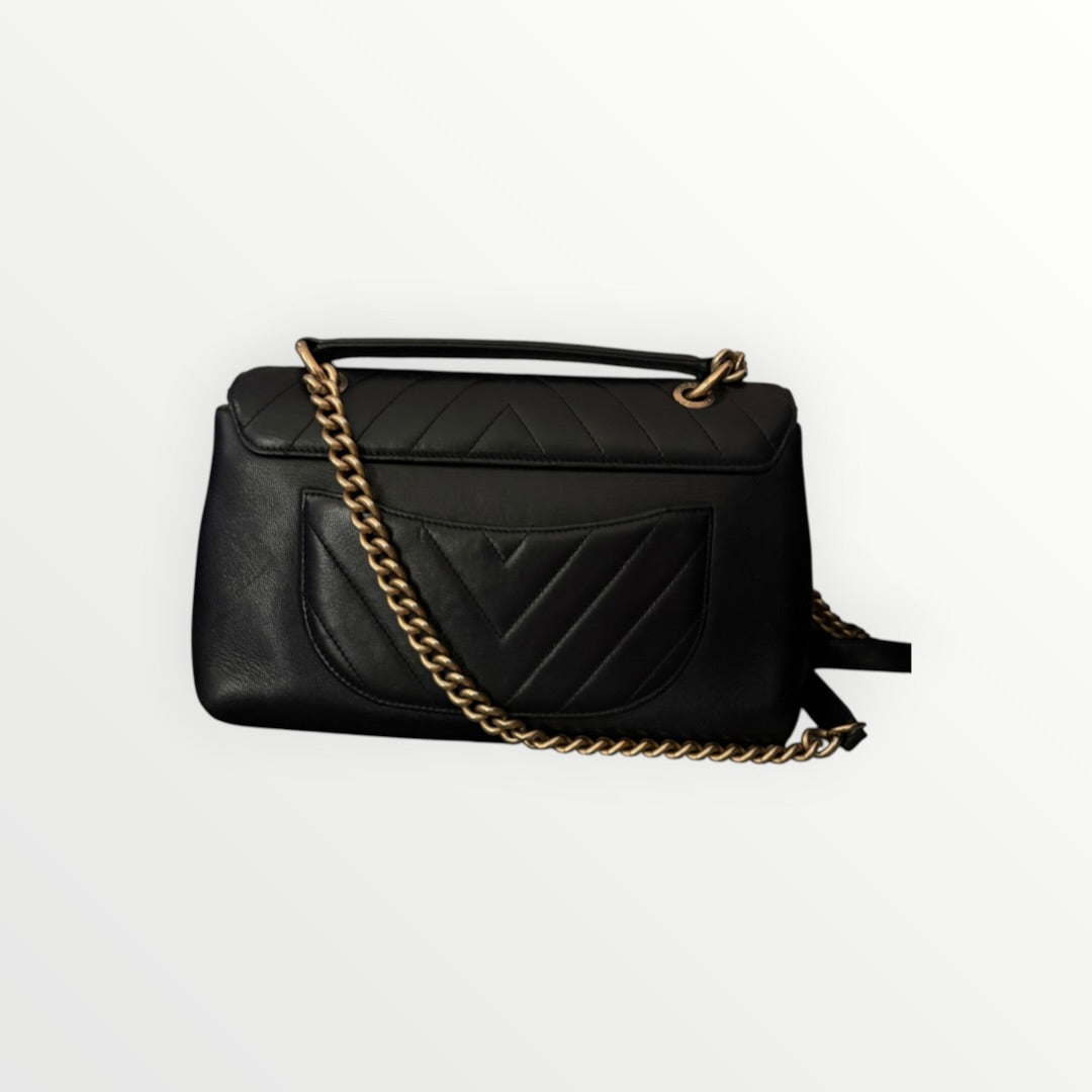 CHANEL CHEVRON QUILTED TOP HANDLE FLAP BAG