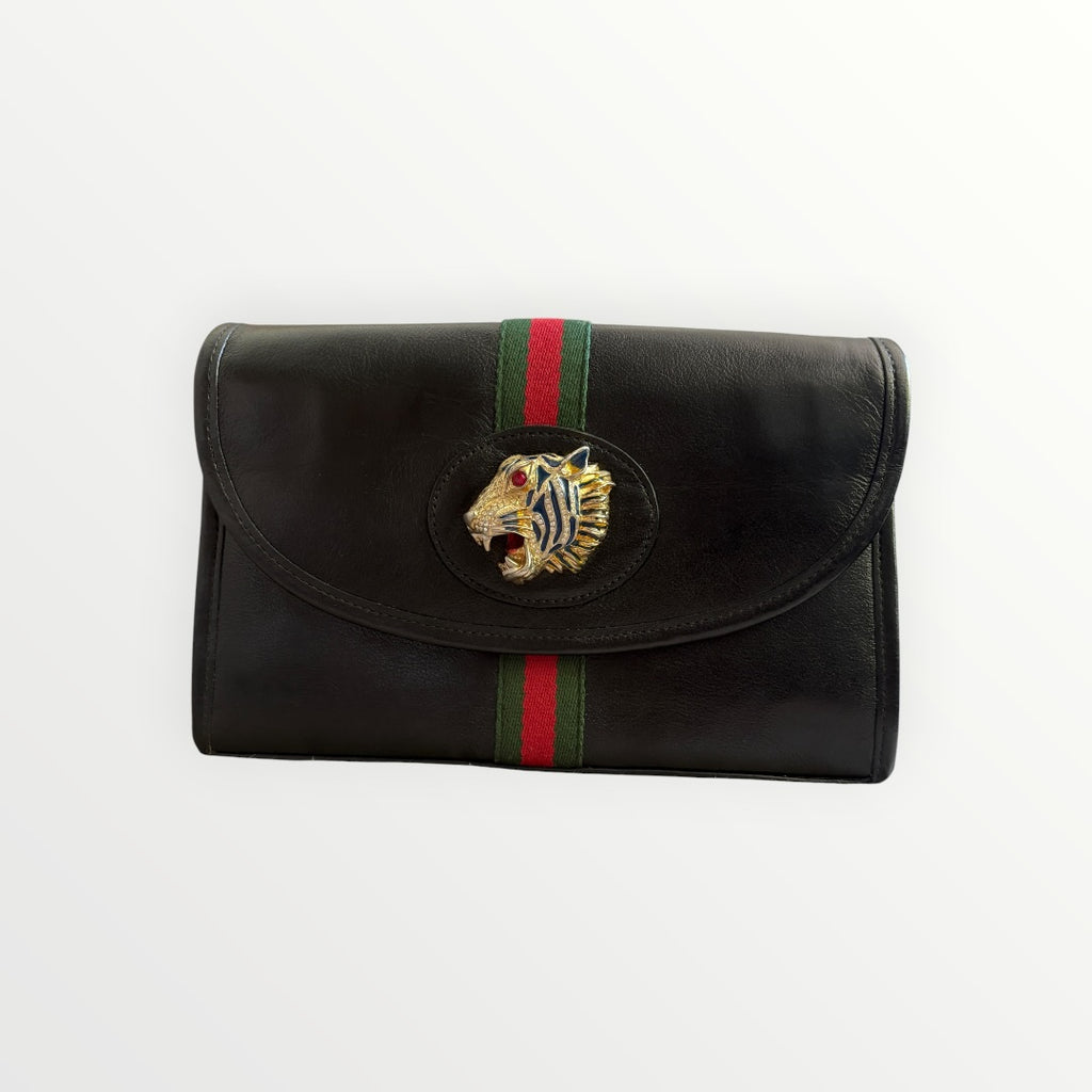 GUCCI RAJAH SMALL WEB TIGER HEAD CHAIN SHOULDER BAG