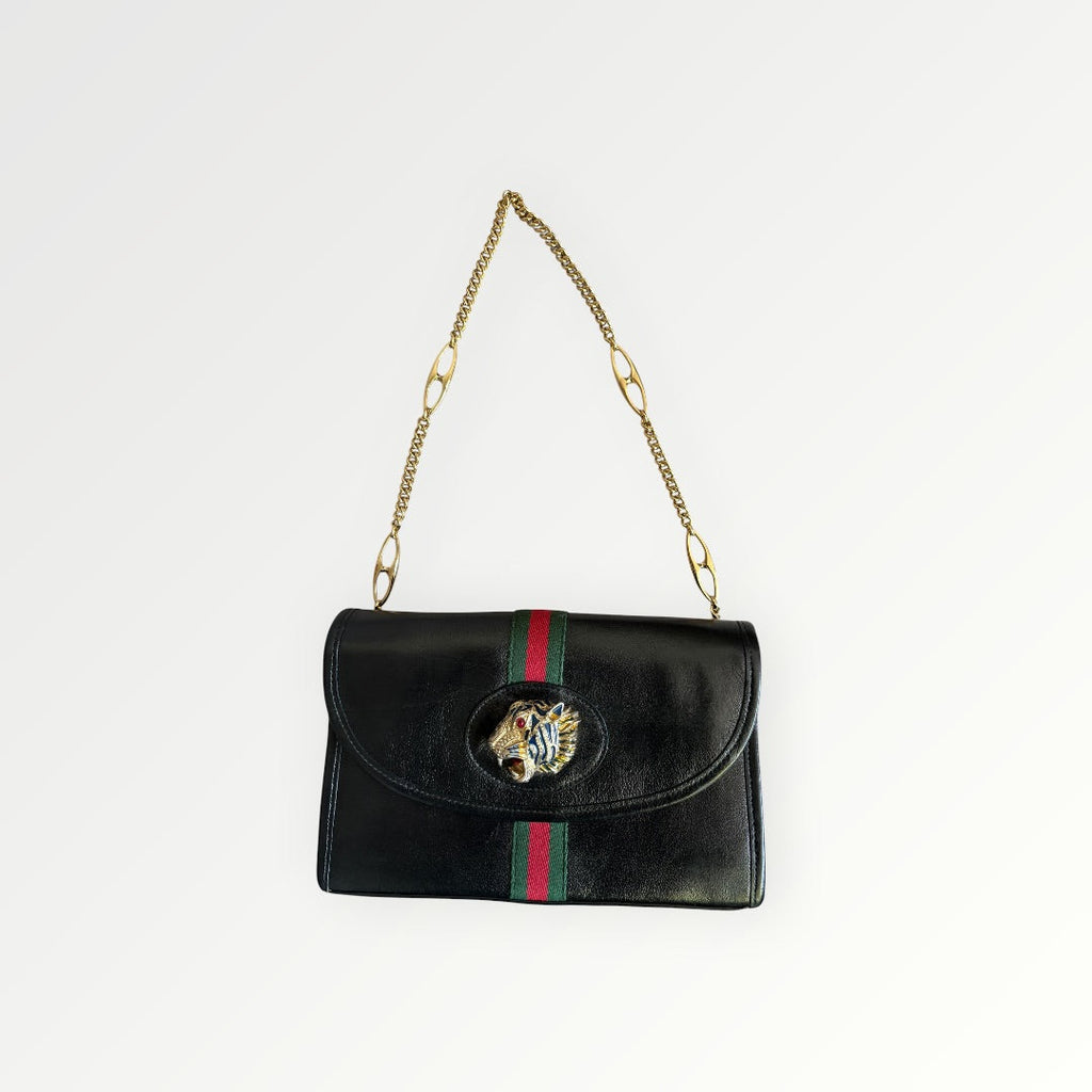 GUCCI RAJAH SMALL WEB TIGER HEAD CHAIN SHOULDER BAG