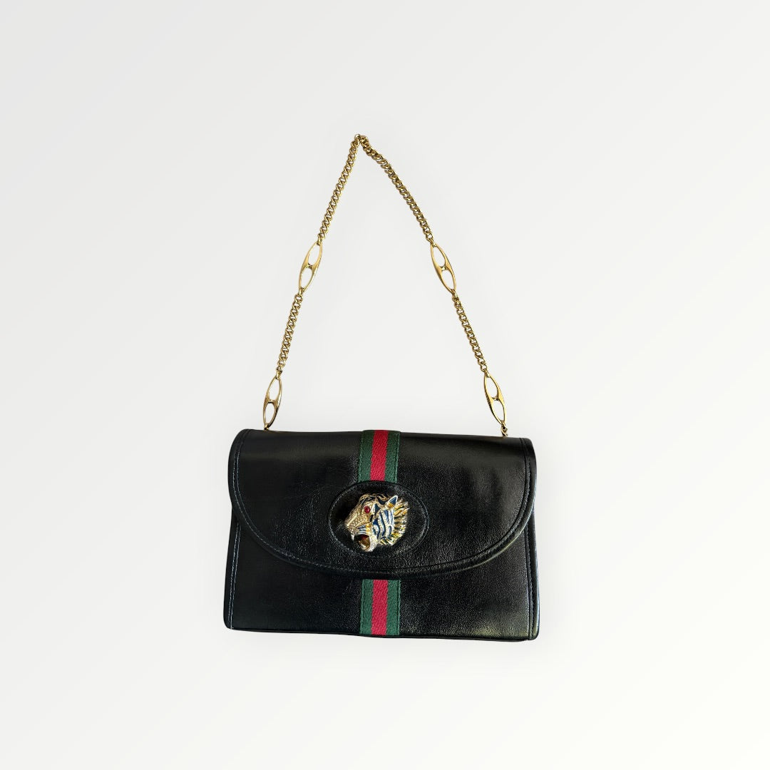 GUCCI RAJAH SMALL WEB TIGER HEAD CHAIN SHOULDER BAG