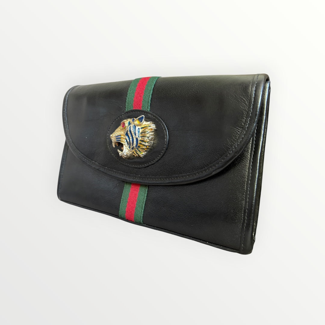 GUCCI RAJAH SMALL WEB TIGER HEAD CHAIN SHOULDER BAG