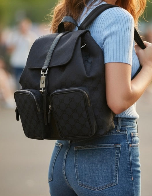 GUCCI BLACK GG JACKIE LOCK BACKPACK