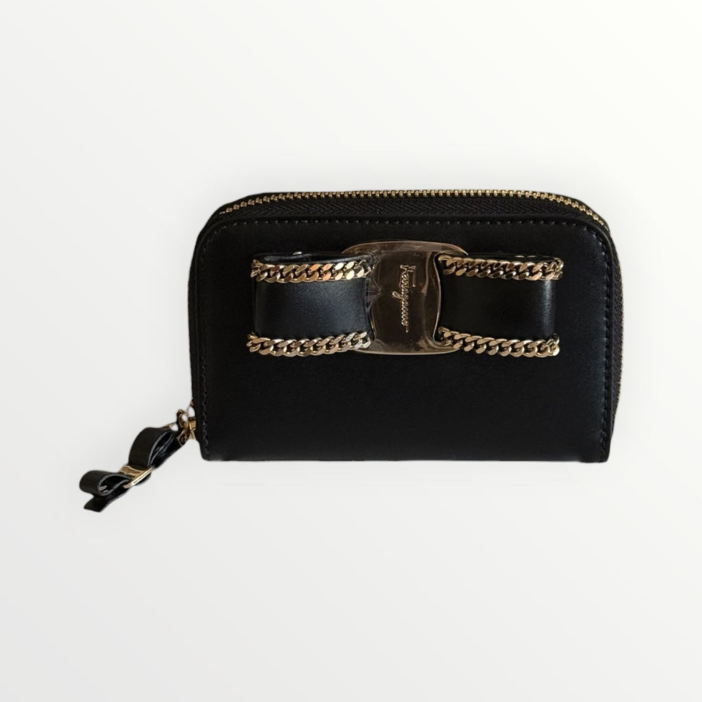 FERRAGAMO VARA BOW LEATHER ZIP WALLET