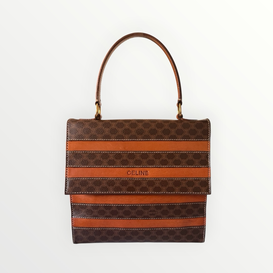 CELINE MACADAM STRIPED TOP HANDLE BAG