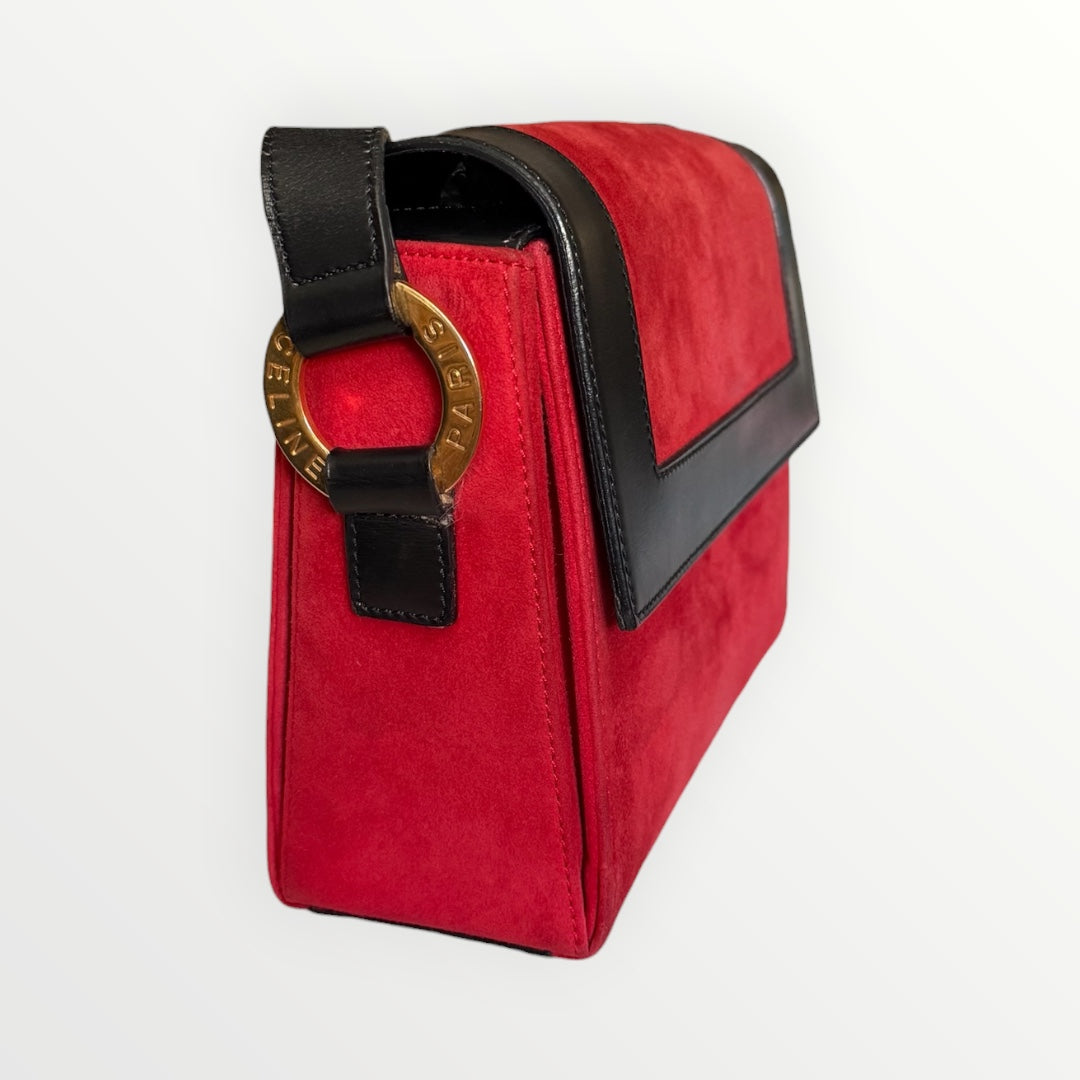 CELINE CIRCLE LOGO BI-COLOR SUEDE FRAME BAG