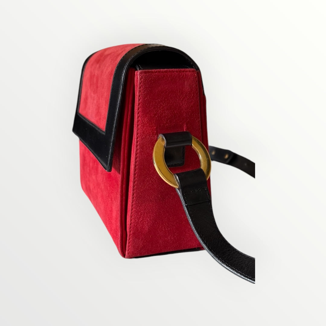 CELINE CIRCLE LOGO BI-COLOR SUEDE FRAME BAG
