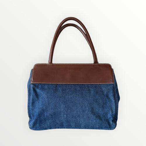 CHANEL CC LOGO DENIM & LEATHER TOTE BAG