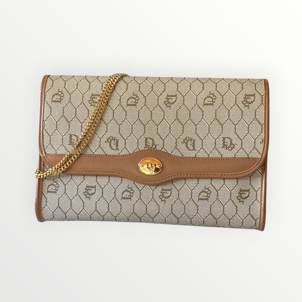 DIOR HONEYCOMB MONOGRAM CHAIN CROSSBODY CLUTCH