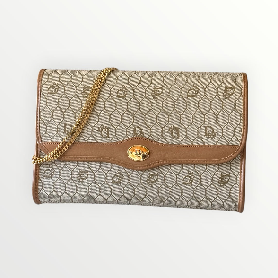 DIOR HONEYCOMB MONOGRAM CHAIN CROSSBODY CLUTCH