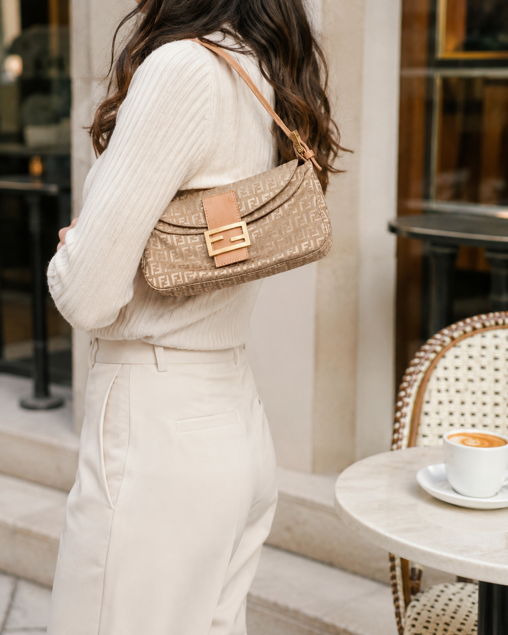 FENDI ZUCCHINO DOUBLE FLAP BAGUETTE BAG