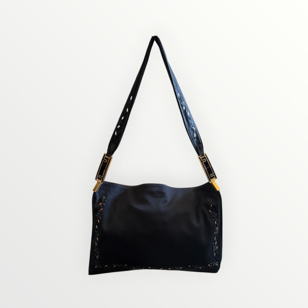 FENDI RAFFIA-EMBROIDERED JERSEY SHOULDER BAG