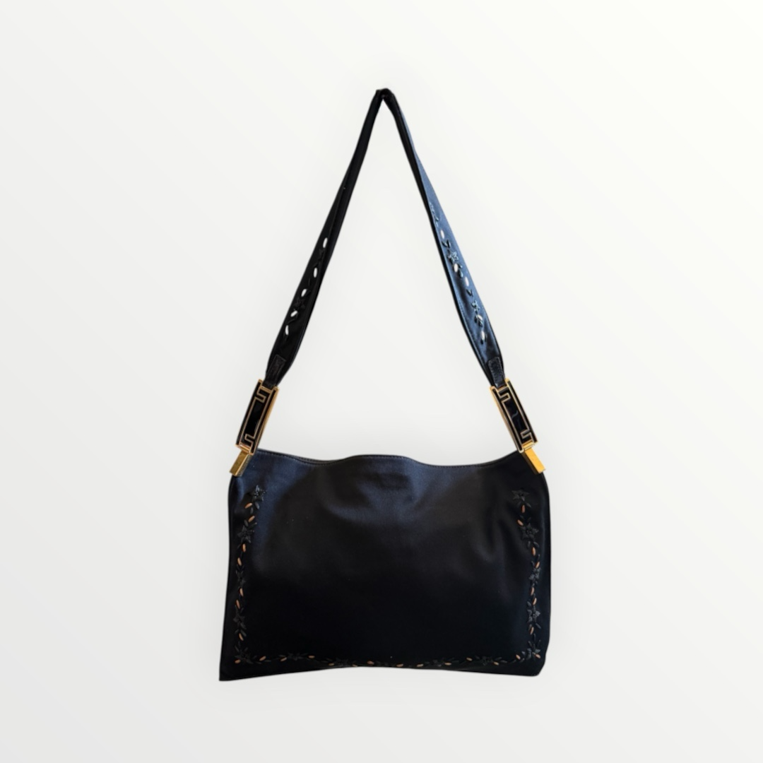 FENDI RAFFIA-EMBROIDERED JERSEY SHOULDER BAG