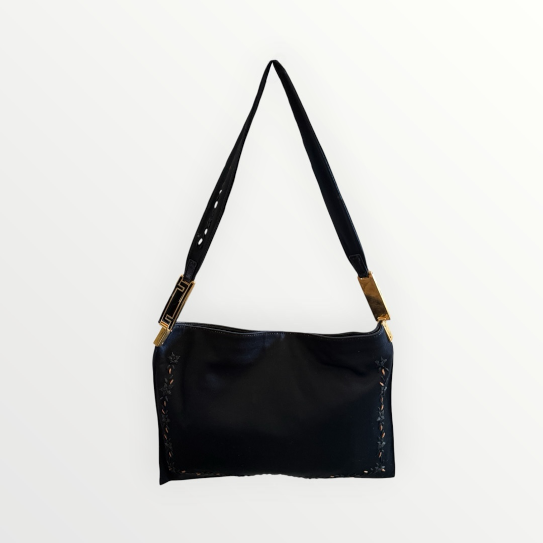 FENDI RAFFIA-EMBROIDERED JERSEY SHOULDER BAG