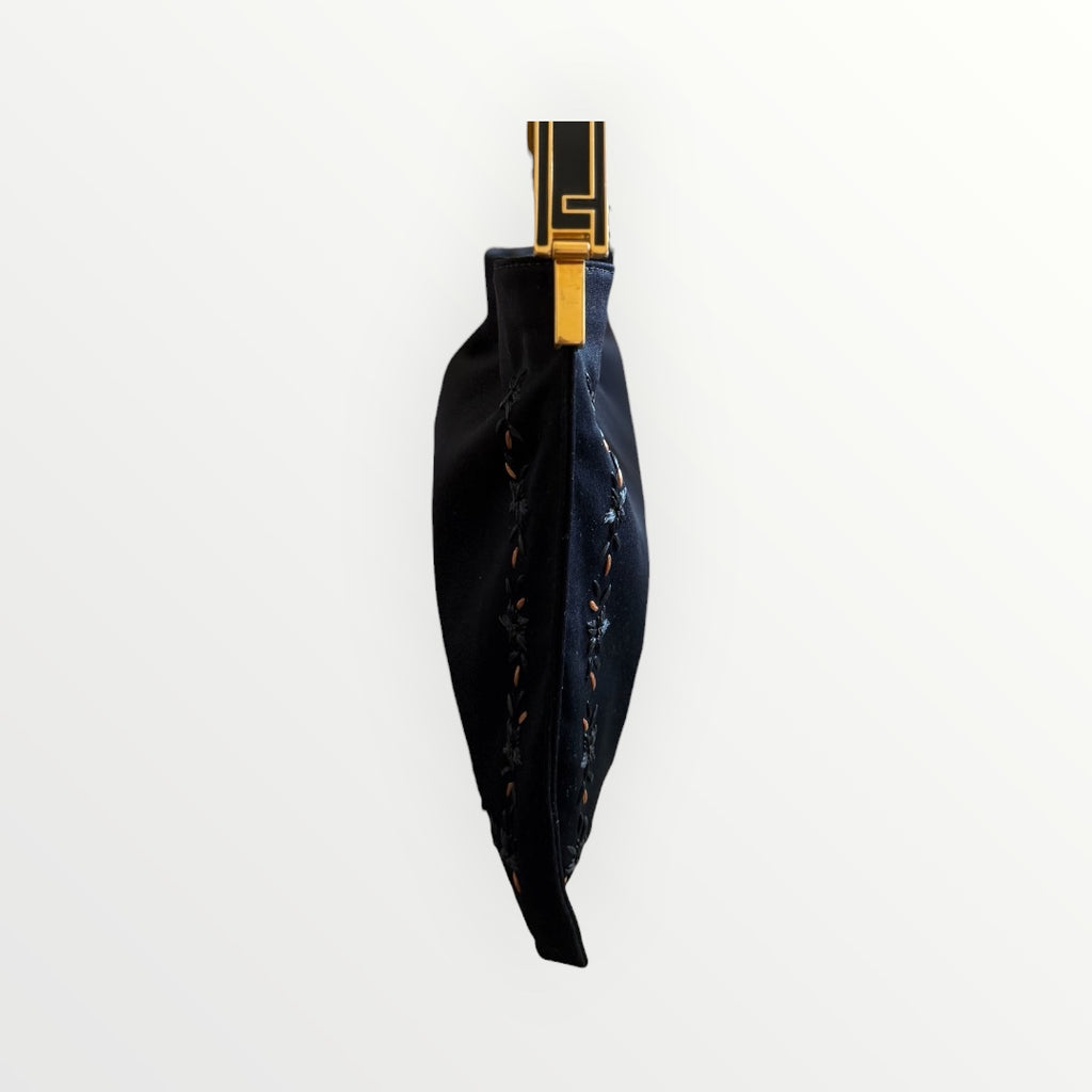 FENDI RAFFIA-EMBROIDERED JERSEY SHOULDER BAG