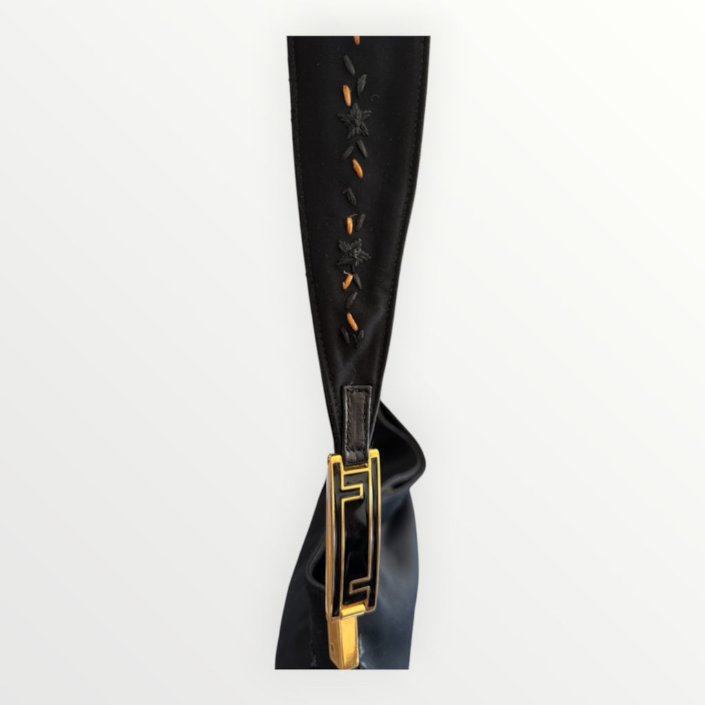 FENDI RAFFIA-EMBROIDERED JERSEY SHOULDER BAG