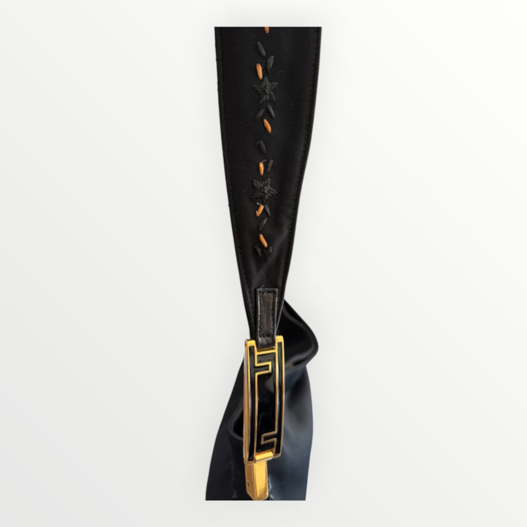 FENDI RAFFIA-EMBROIDERED JERSEY SHOULDER BAG
