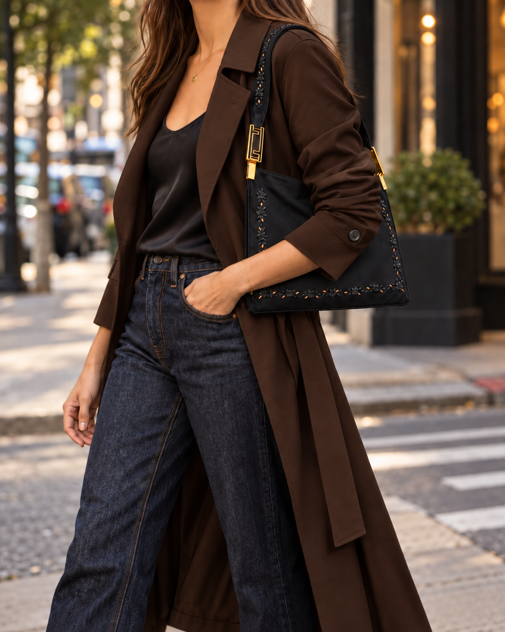 FENDI RAFFIA-EMBROIDERED JERSEY SHOULDER BAG