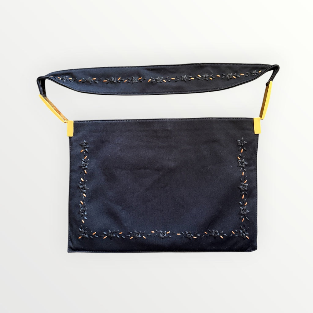 FENDI RAFFIA-EMBROIDERED JERSEY SHOULDER BAG