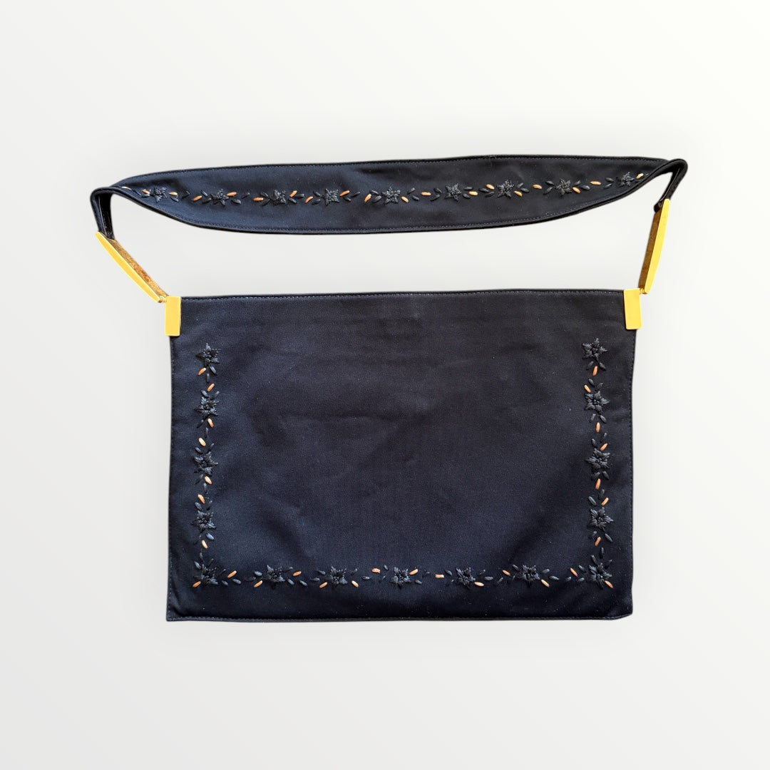FENDI RAFFIA-EMBROIDERED JERSEY SHOULDER BAG