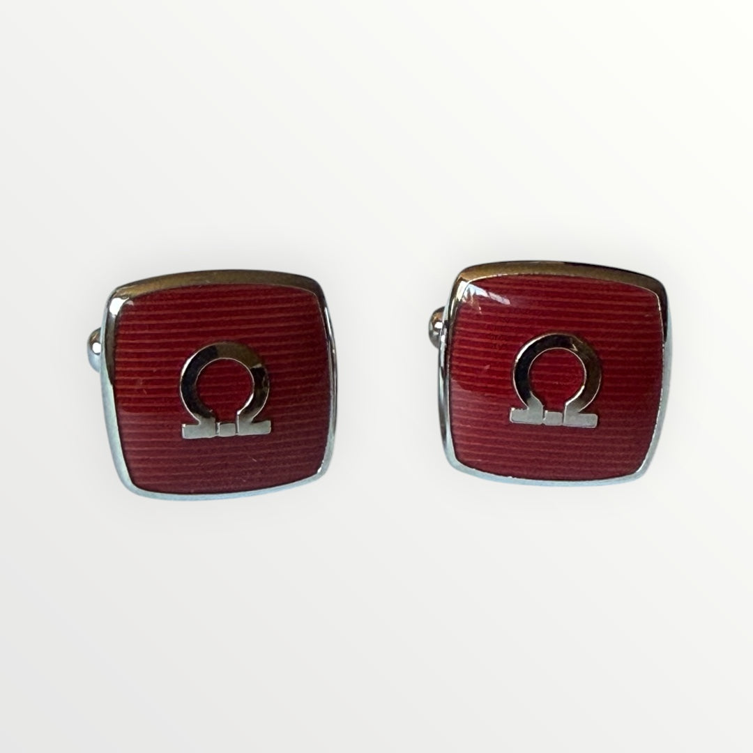 FERRAGAMO RED ENAMEL GANCINI CUFFLINKS