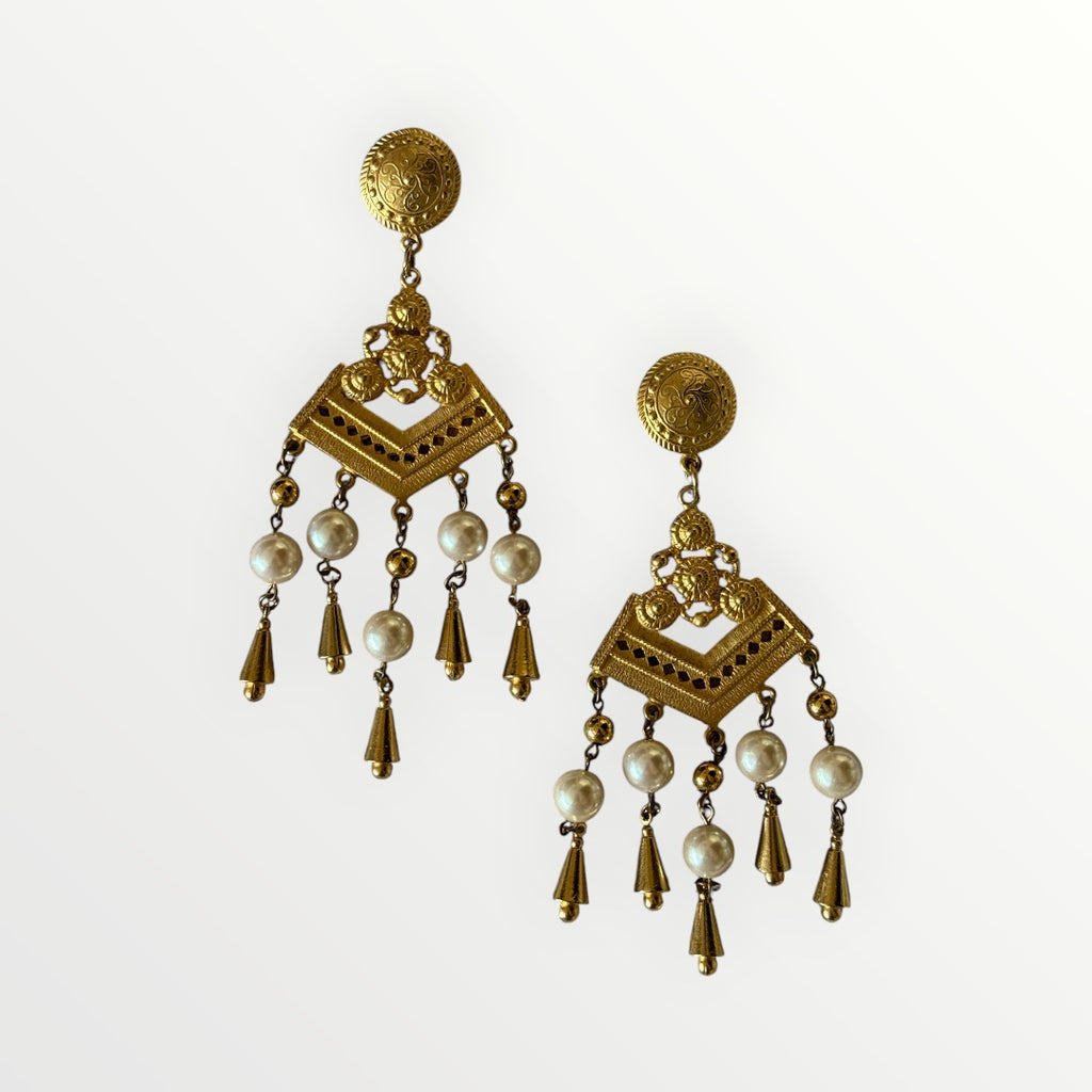 GIVENCHY GOLD-TONE FAUX PEARL CHANDELIER EARRINGS