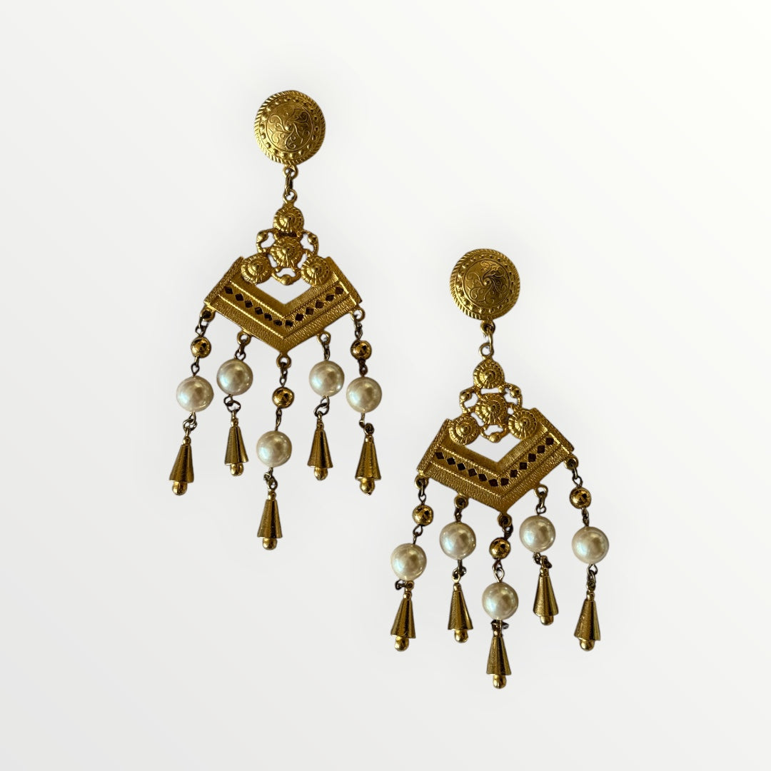 GIVENCHY GOLD-TONE FAUX PEARL CHANDELIER EARRINGS
