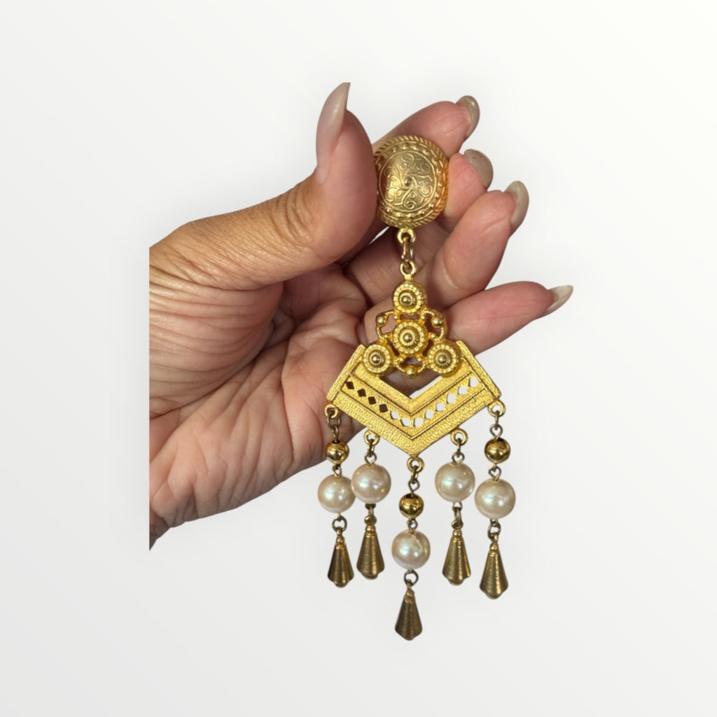GIVENCHY GOLD-TONE FAUX PEARL CHANDELIER EARRINGS