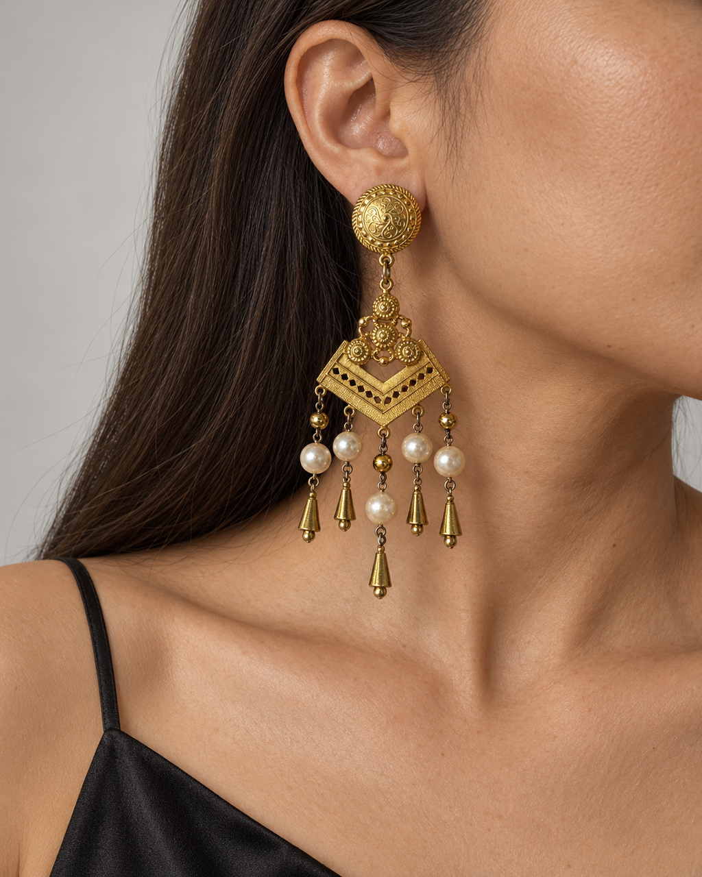 GIVENCHY GOLD-TONE FAUX PEARL CHANDELIER EARRINGS