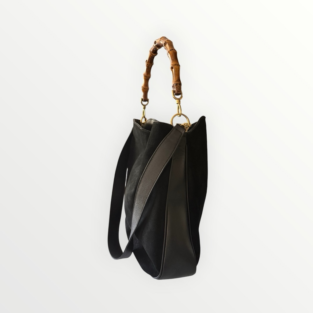 GUCCI BAMBOO SUEDE HOBO BAG