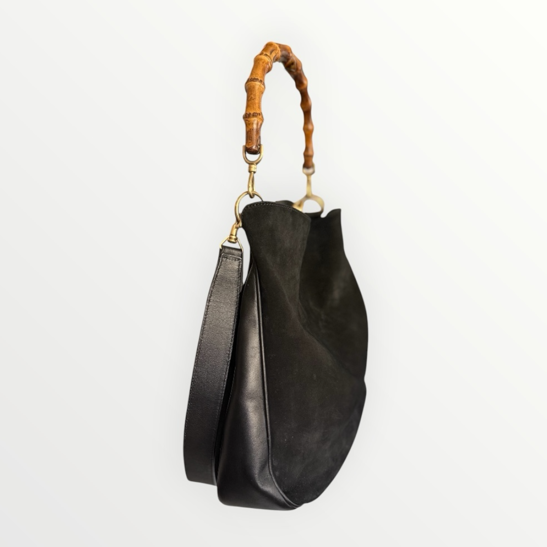 GUCCI BAMBOO SUEDE HOBO BAG