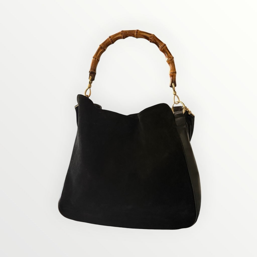 GUCCI BAMBOO SUEDE HOBO BAG