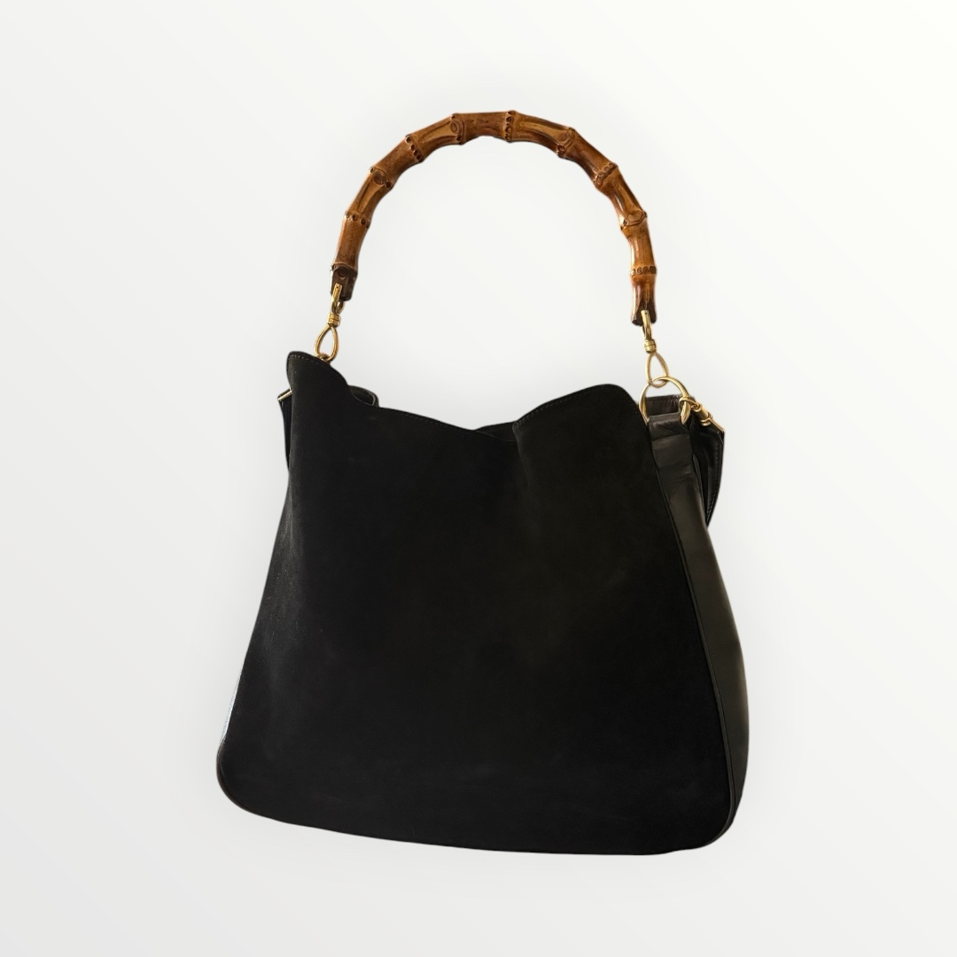 GUCCI BAMBOO SUEDE HOBO BAG