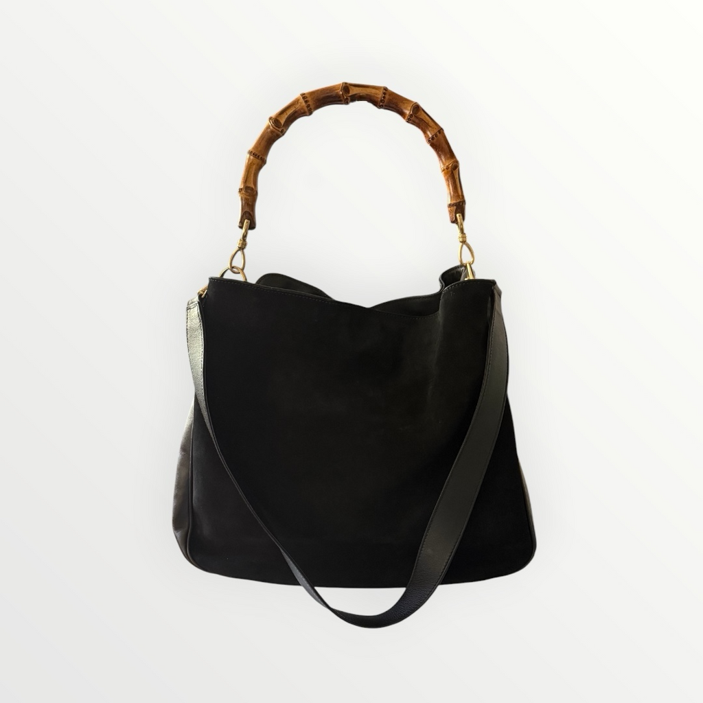 GUCCI BAMBOO SUEDE HOBO BAG