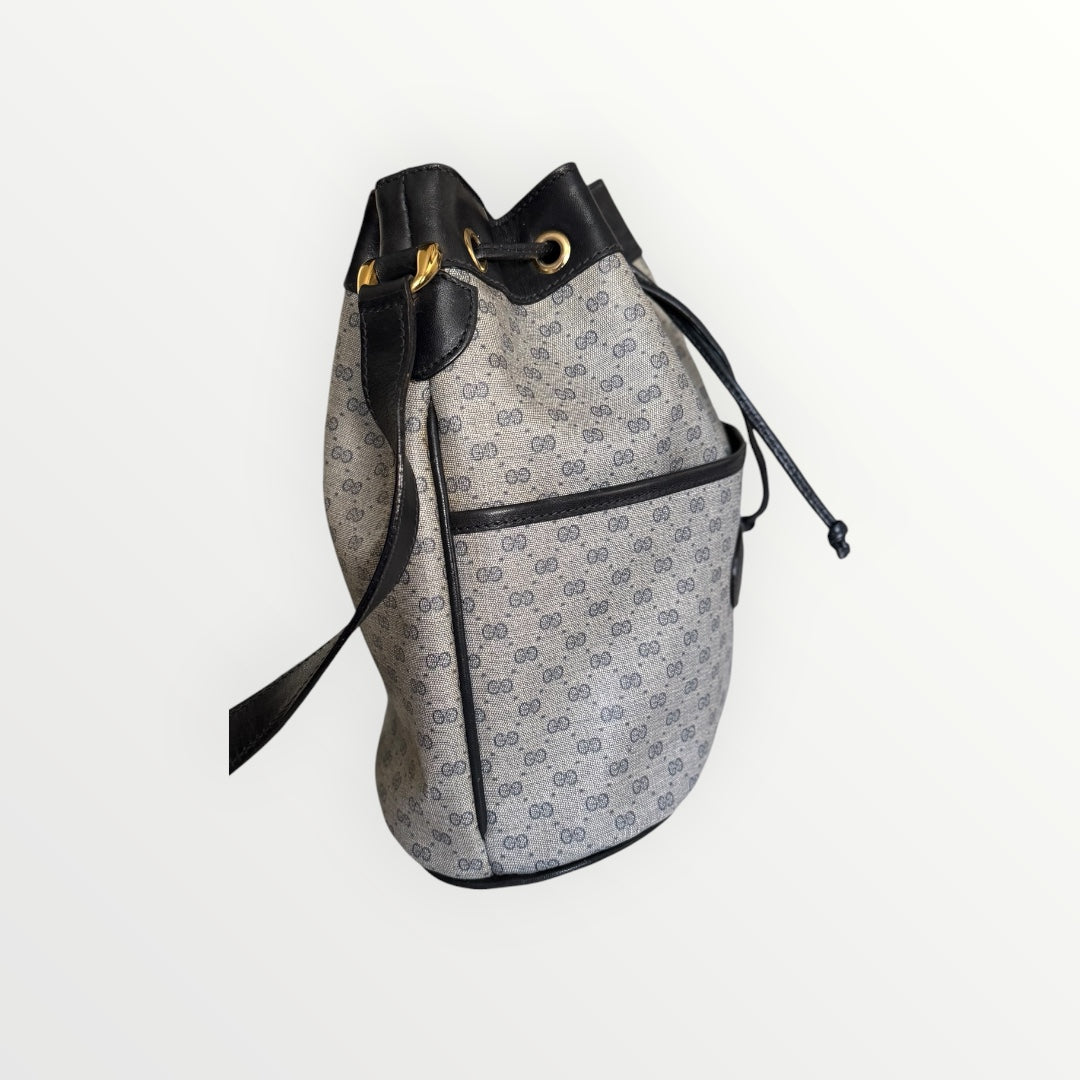 GUCCI MICRO GG MONOGRAM CANVAS DRAWSTRING BUCKET BAG