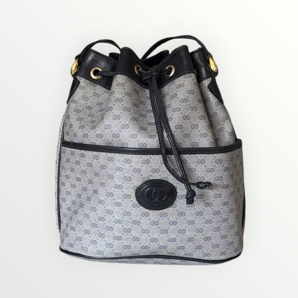 GUCCI MICRO GG MONOGRAM CANVAS DRAWSTRING BUCKET BAG