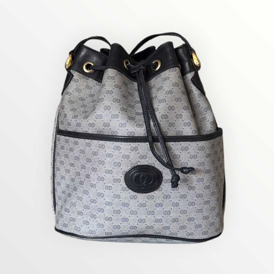 GUCCI MICRO GG MONOGRAM CANVAS DRAWSTRING BUCKET BAG