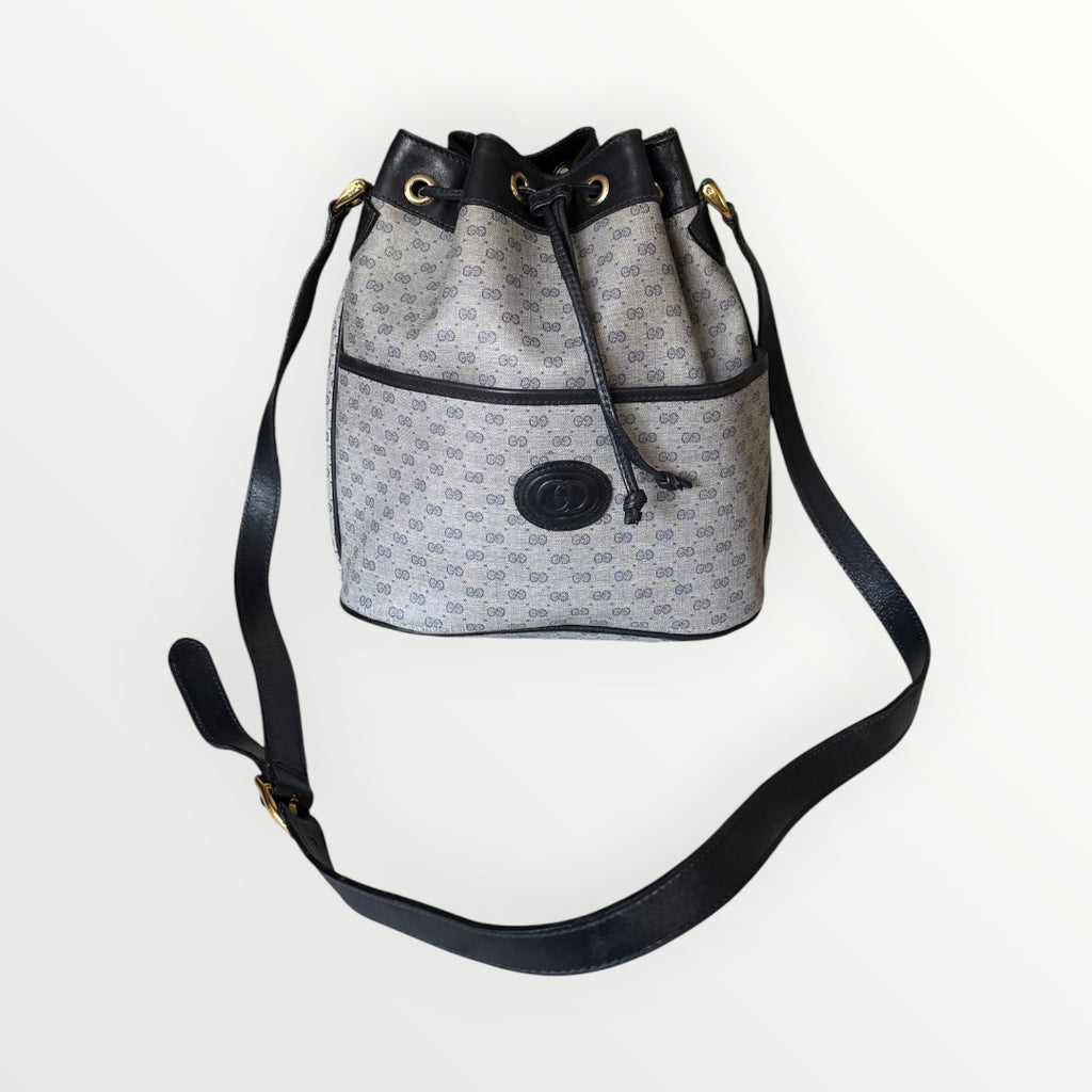 GUCCI MICRO GG MONOGRAM CANVAS DRAWSTRING BUCKET BAG