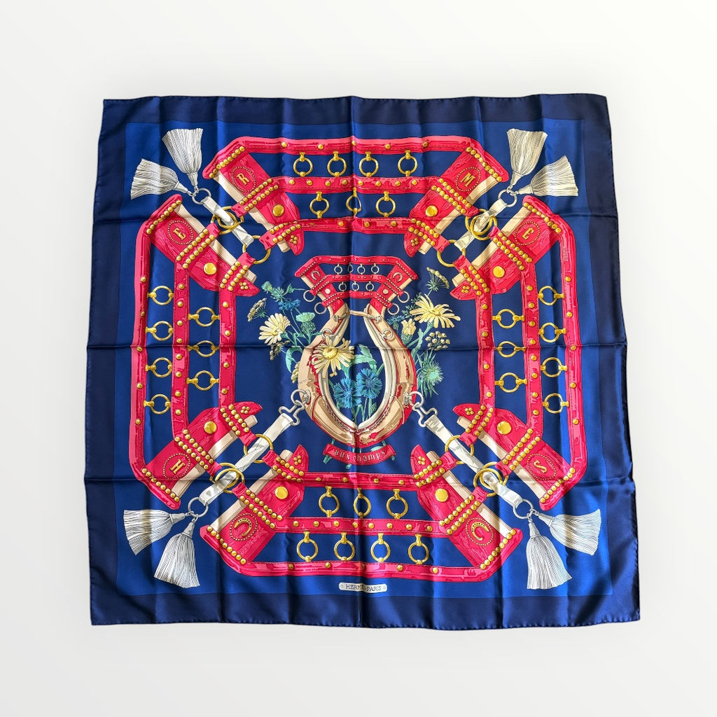 HERMÉS AUX CHAMPS CARRÉS 90 SILK SCARF