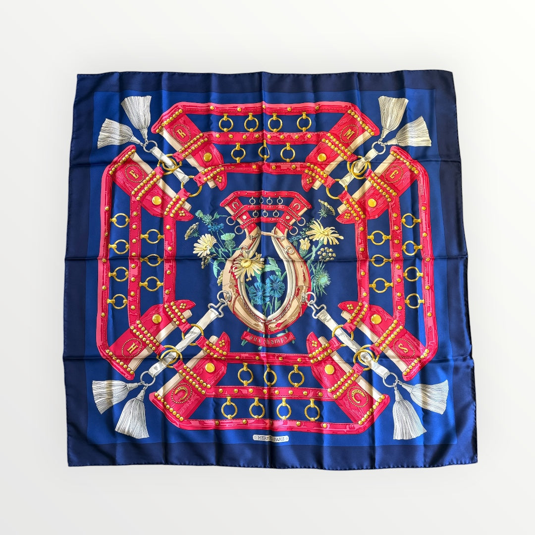 HERMÉS AUX CHAMPS CARRÉS 90 SILK SCARF