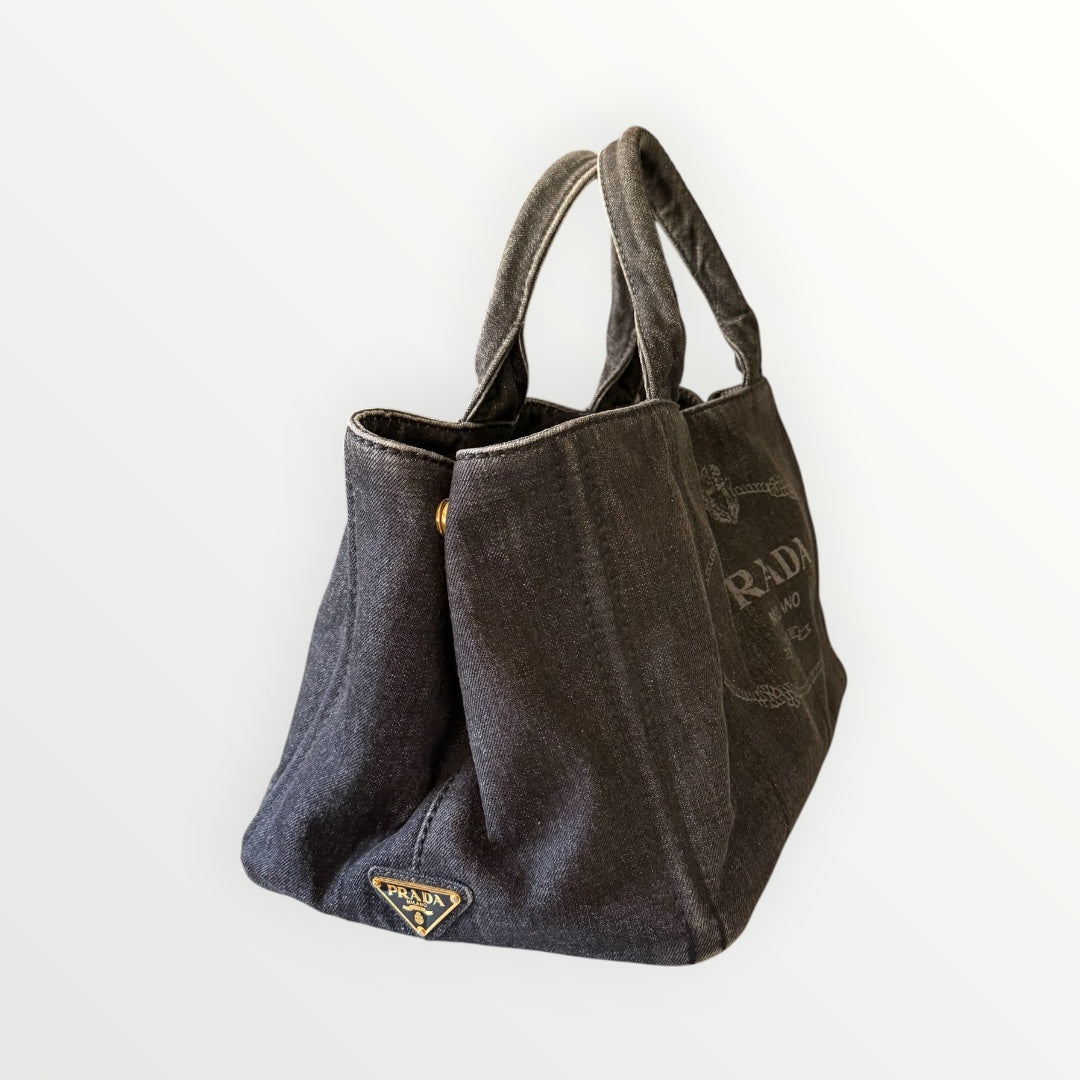 PRADA CANAPA DENIM TOTE BAG