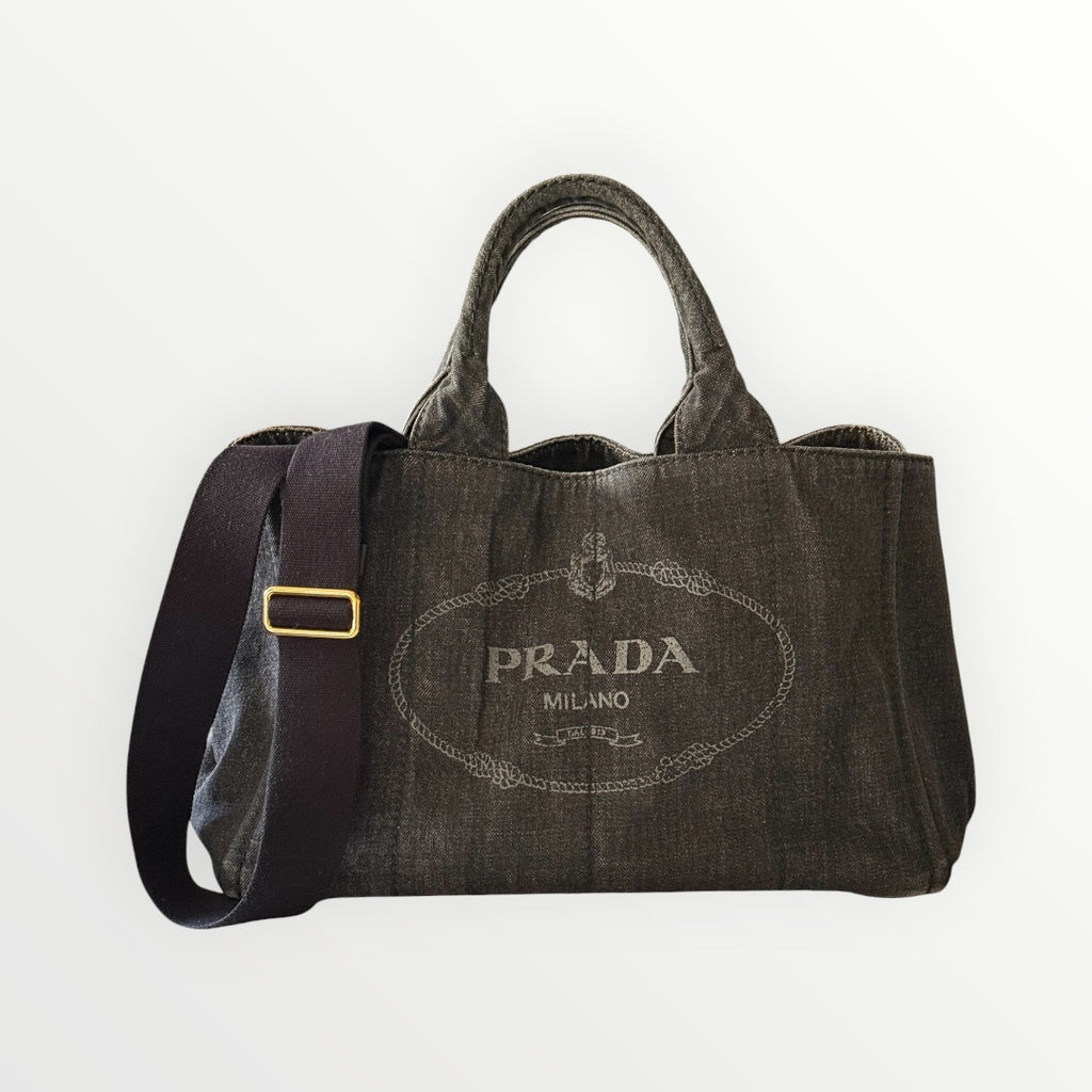 PRADA CANAPA DENIM TOTE BAG
