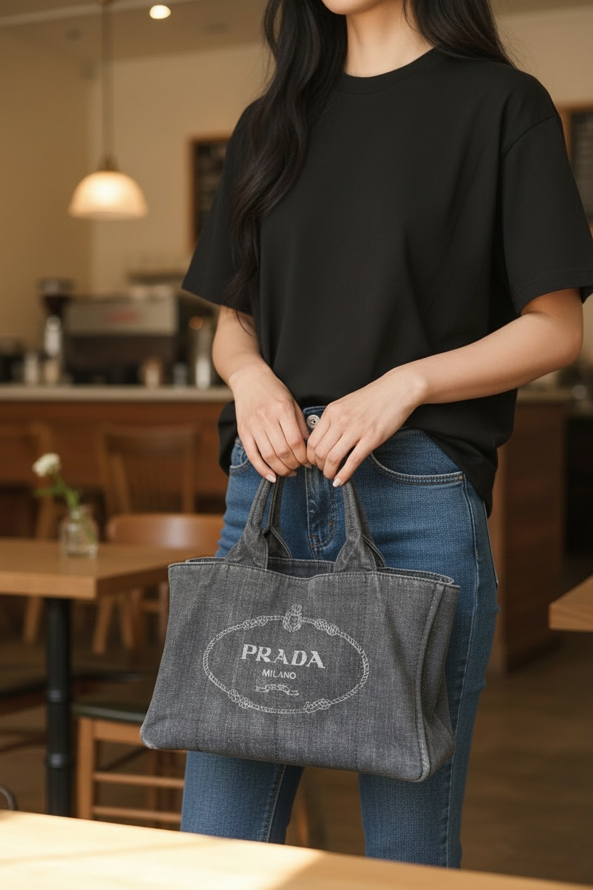 PRADA CANAPA DENIM TOTE BAG