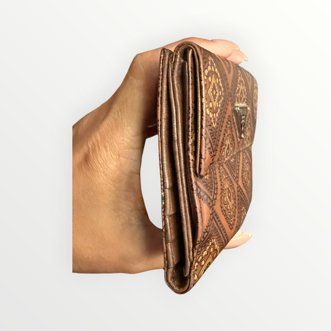 PRADA PRINTED GLOSSY LEATHER COMPACT WALLET
