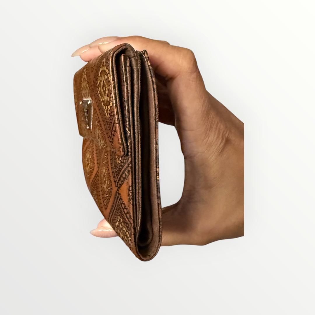 PRADA PRINTED GLOSSY LEATHER COMPACT WALLET